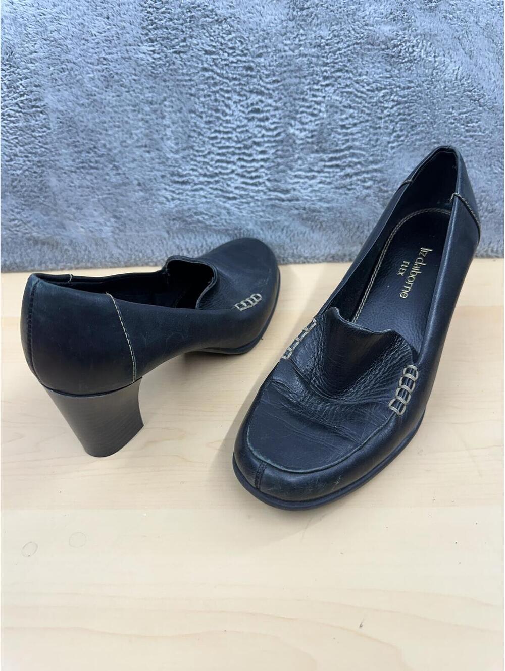 Liz Claiborne Black Leather Heeled Loafers Classic Y2K Business Casual Shoes